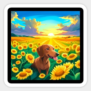 Dachshund in a Field of Sunflowers Sticker